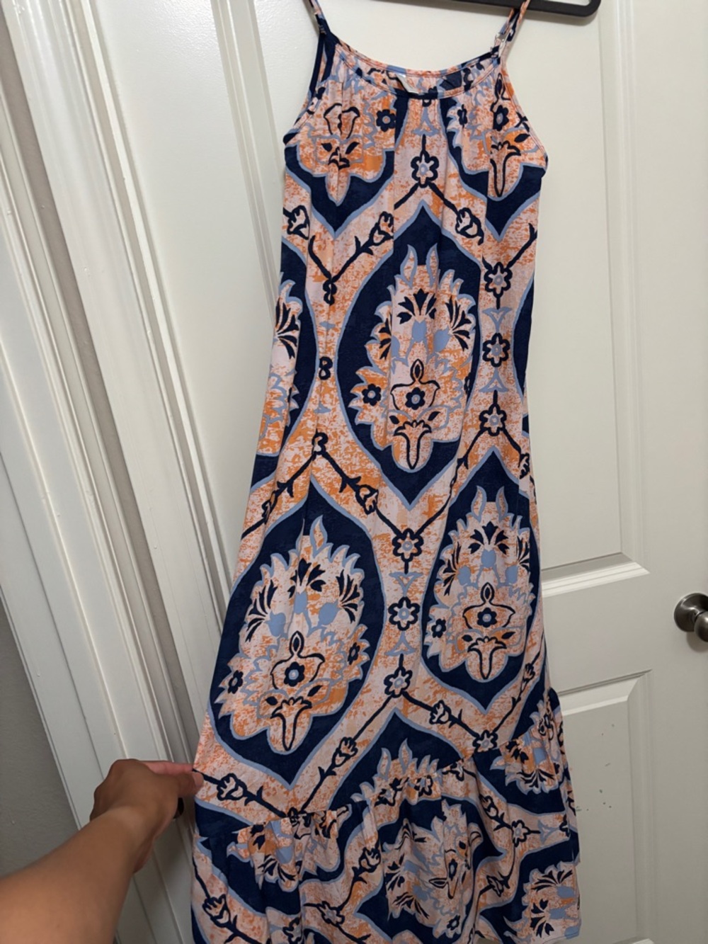 Dokotoo Womens Small Sleeveless Midi Dress Boho Floral Blue Orange Casual Summer